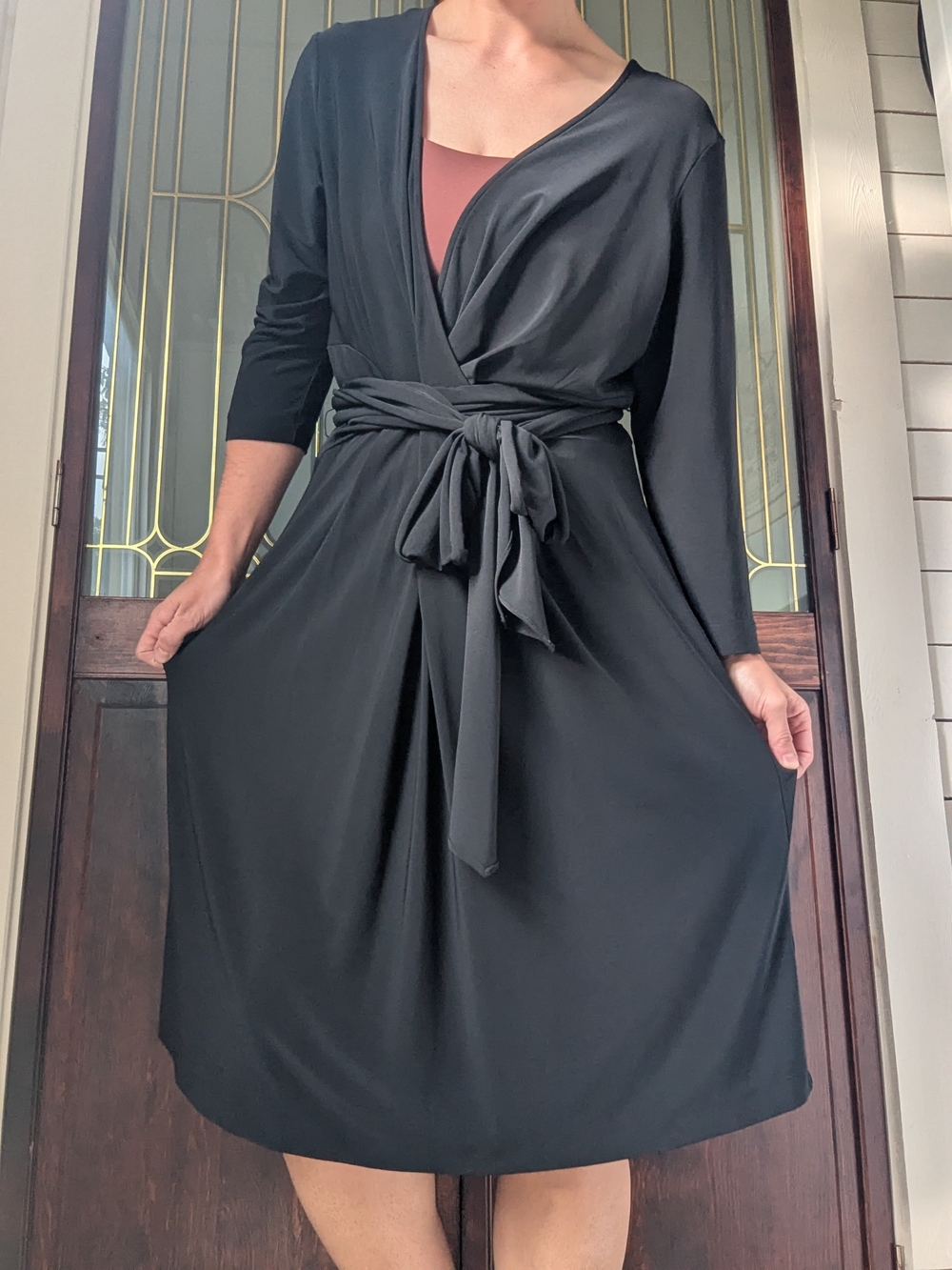 Classic Black Wrap Dress with Waist Tie